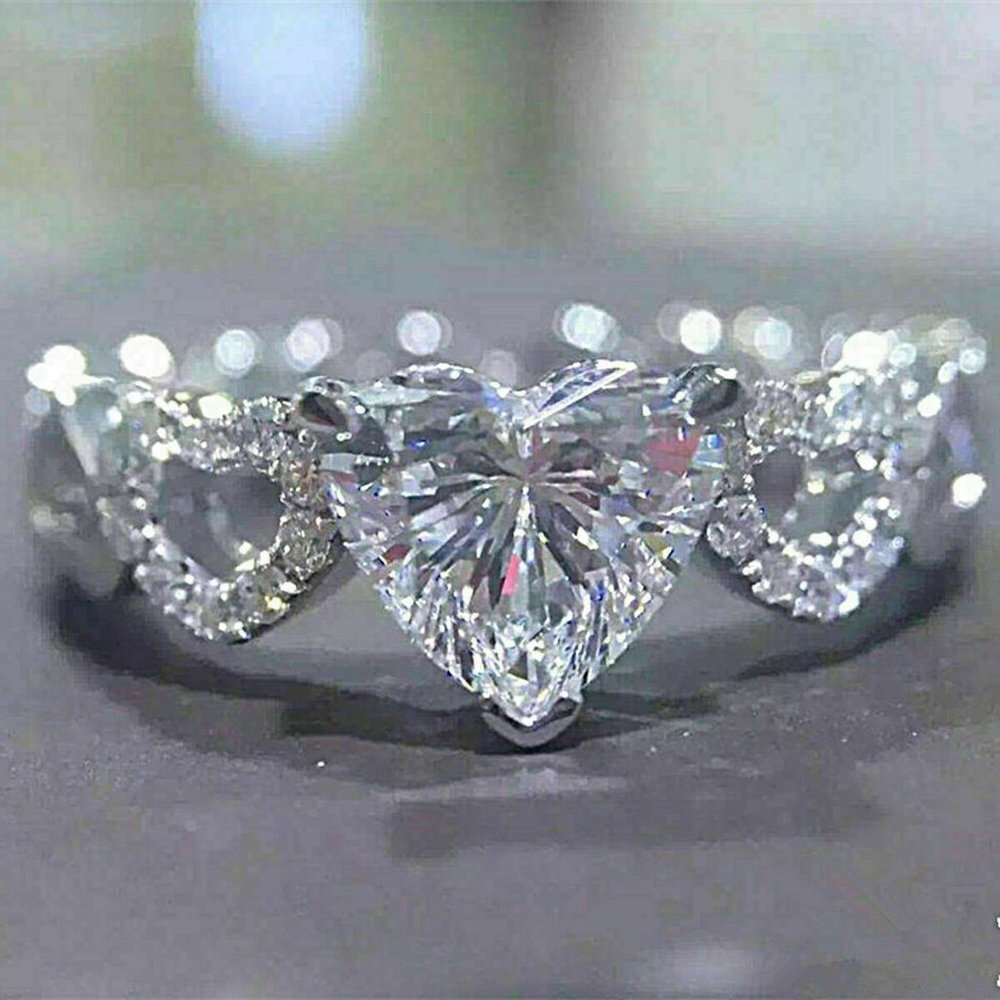 😍Lovely Anillos Hollow Heart Diamonds Eternity Wedding Ring for Women, K828 - Picture 7 of 8